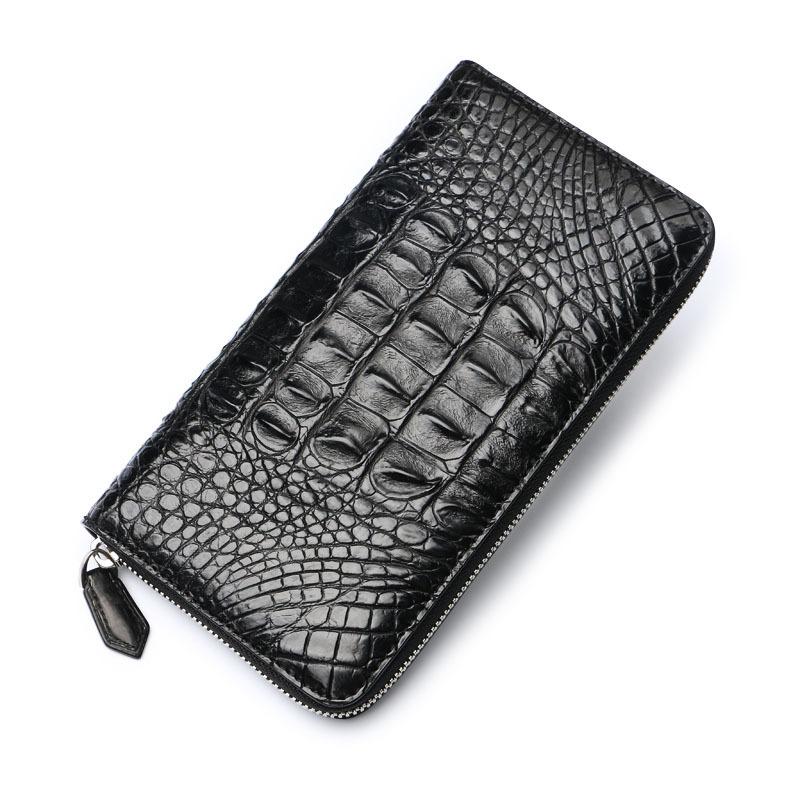 

Crocodile Leather Handbag Men's Real Crocodile Wallet Bag Zipper Multi-card Position Mid-length Wallet Men's Clutch Bag, Black