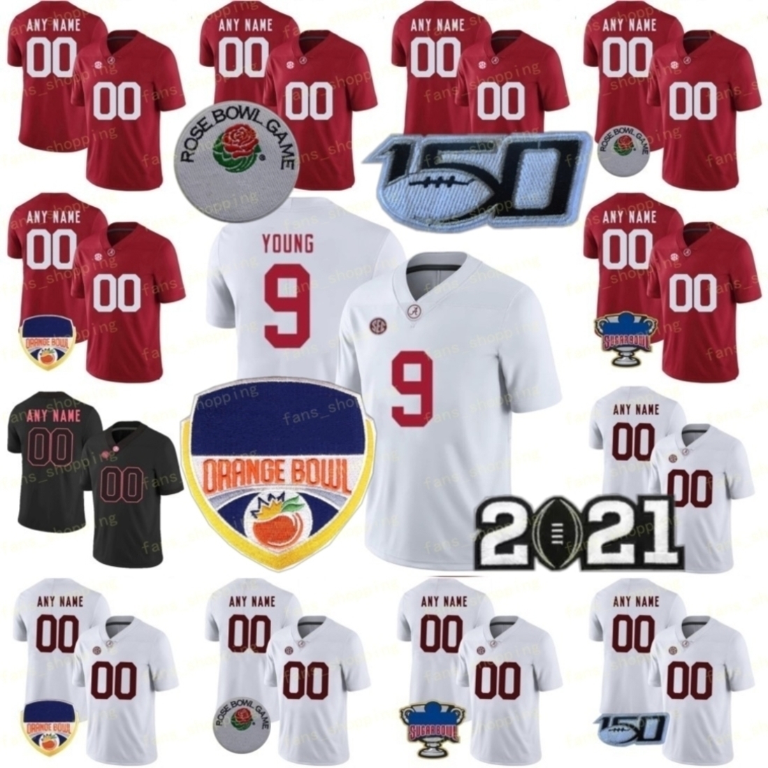 

Custom 2021 Alabama Crimson Tide Football Jersey 9 Bryce Young 4 Brian Robinson Jr. 1 Williams KOOL-AID MCKINSTRY 150TH Championship Rose Bowl Jerseys -3XL, As