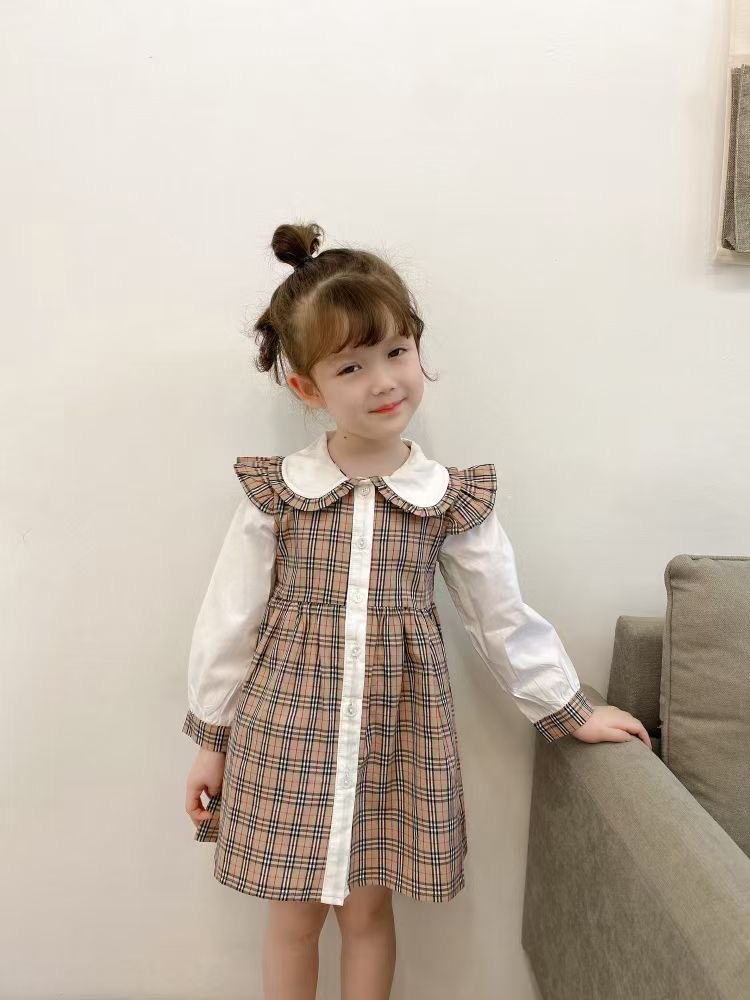 

Baby Girl Designer Clothing Dress Girls Long Sleeve Dress Cotton Girl's Kids Big Plaid Bow Dresses Multi Colors, Small plaid