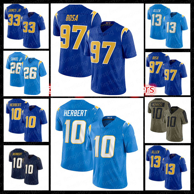 

10 Justin Herbert 13 Keenan Allen Jersey 97 Joey Bosa Football Los 33 Derwin James Angeles Austin Ekeler Asante Samuel Jr. Rashawn Slater Easton Stick Mike Williams, Custom kid jersey(s d)