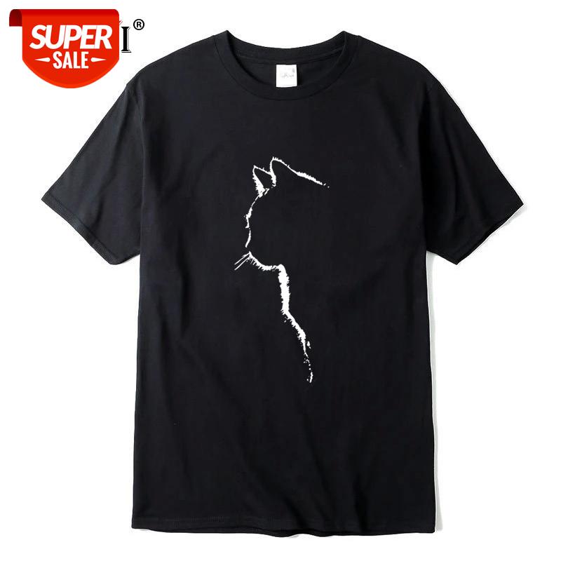 

XINYI Men's T-shirt Top Quality 100% cotton short sleeve cool cat print casual loose men t shirt o-neck t-shirt men tee shirts #pm0B, White;black