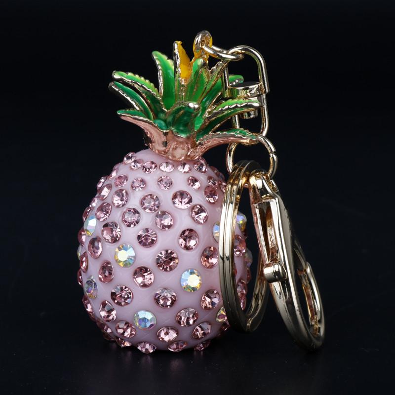 

Keychains Fruit Pineapple Keychain Crystal Bag Pendant Keyring Handmade Rhinestone Key Chains Holder Women Accessories Porte Clef