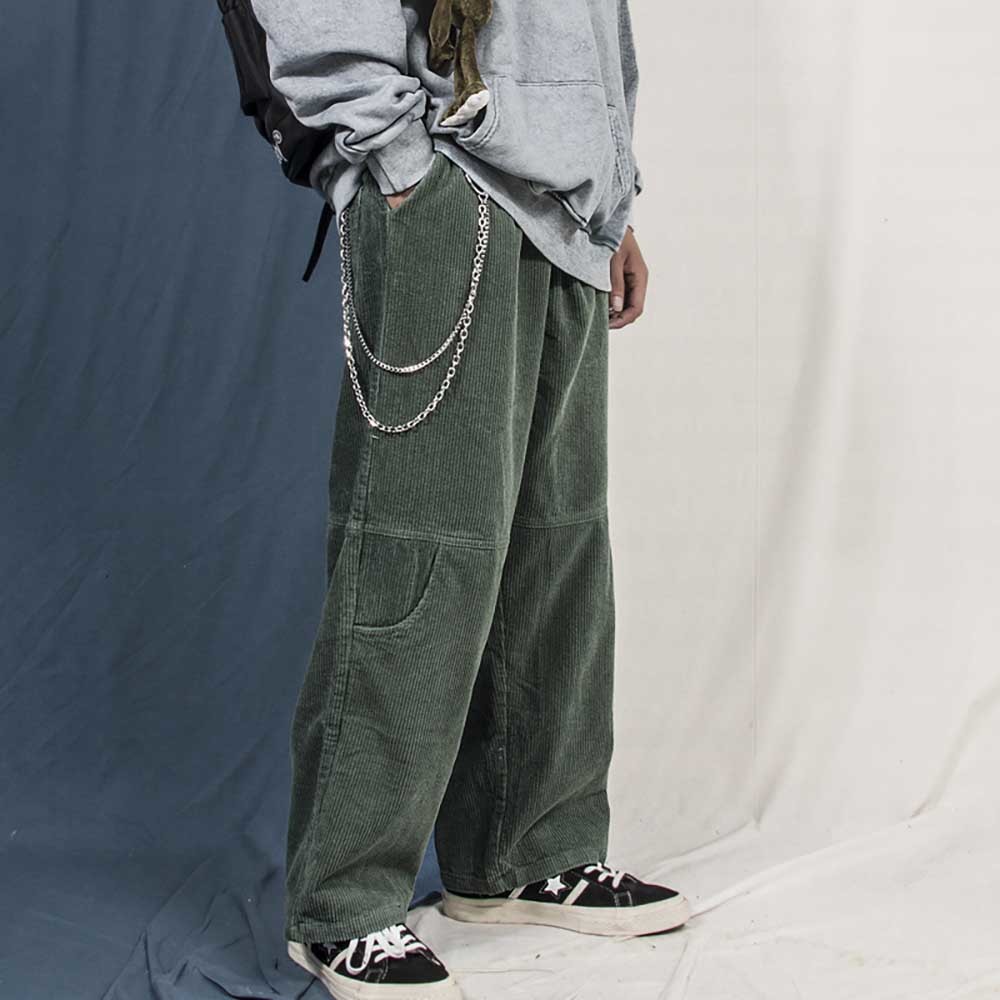 

2021 New Casual American Corduroy Retro-fashioned Loose Big Feet Hiphop Pants Will Tend to Male Clothes 4kb1, Black