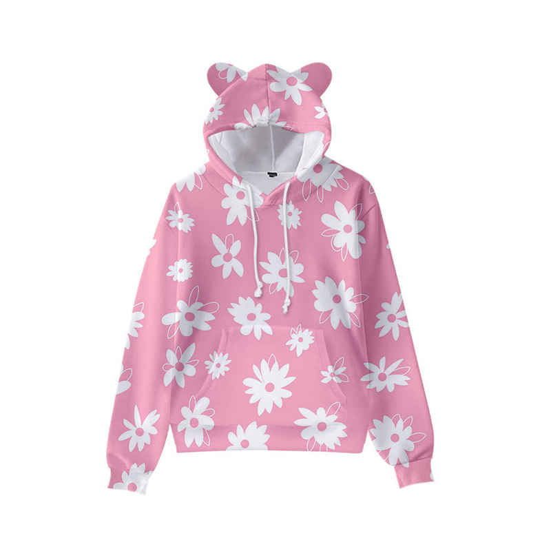 

Printed cute boy girl clothes hooded 3D printed hooded sweater tops autumn early winter ears hooded pullover, Pink
