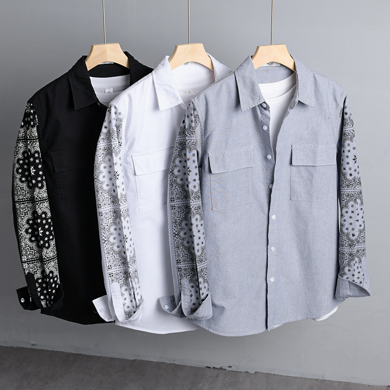 

2021 New 100% Cotton Long-sleeved Brand Fashion Spring Casual Shirts for Men Solid and Print Shirt Mens Tops Chemise Camsia 9ohm, Gray