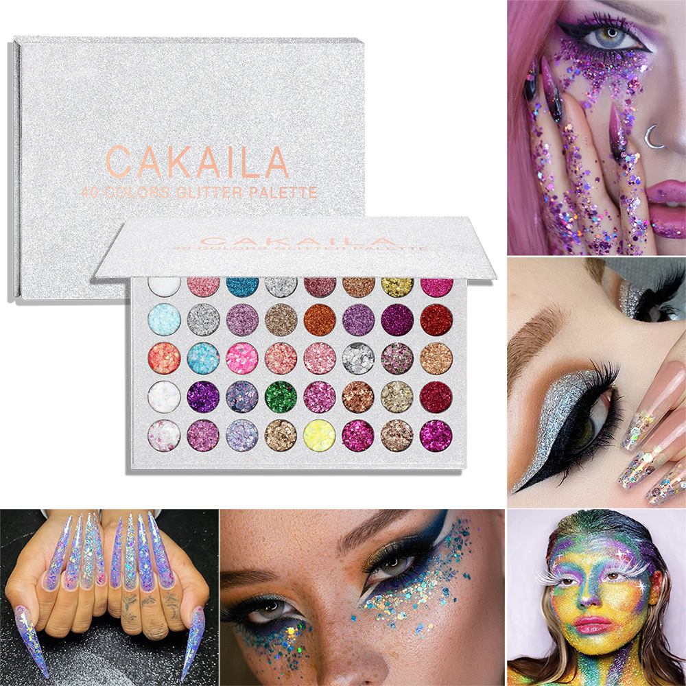 

40 Colors Glitter Eyeshadow Palette Diamond Sequins Gel Pressed Eye Shadow Palettes Shiny Gold Pink Red Eyes Makeup CAKAILA