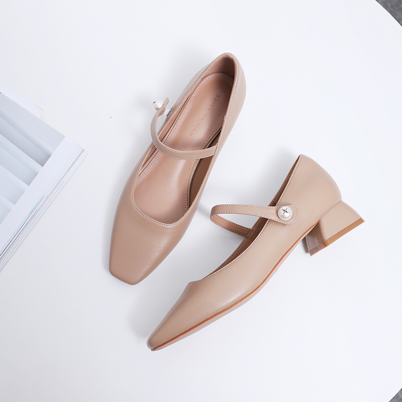

New Spring 2021 Female Moccasins Square Foot Toe Shoes Fashion Casual Ladies Mid-heels Heels Party Formal Work Elegance Slip-ons Wibk