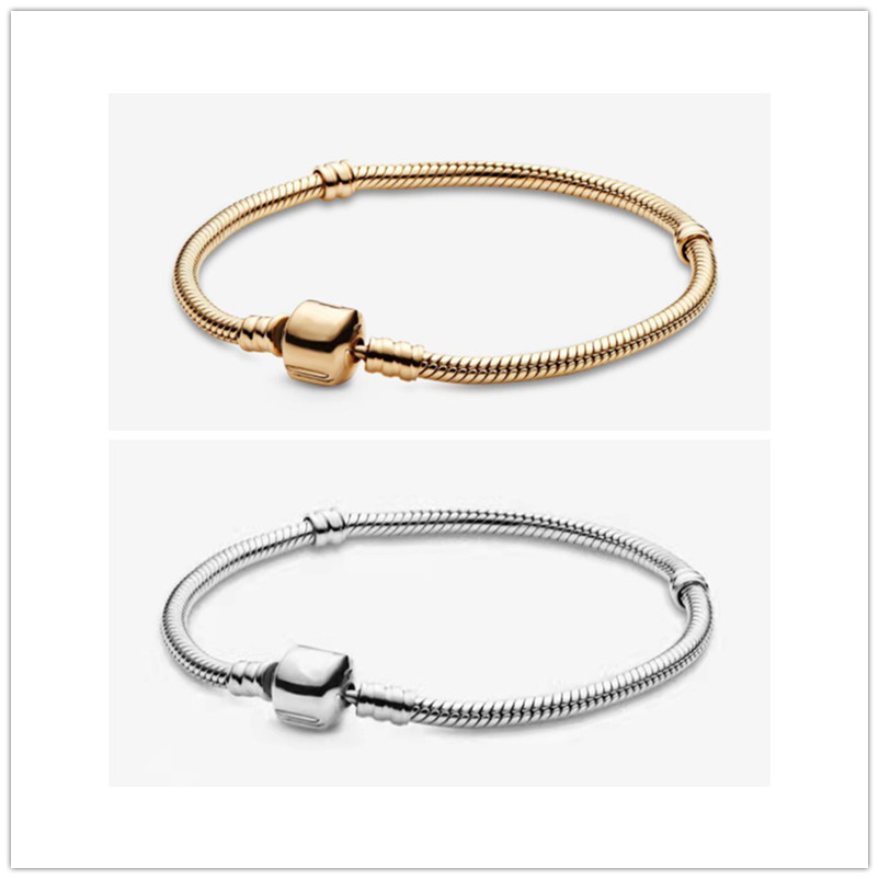 

100% 925 Sterling Silver Beaded Strands Bracelets Moments Snake Chain&Mess Friendship Bangles Women Luxury DIY Jewelry