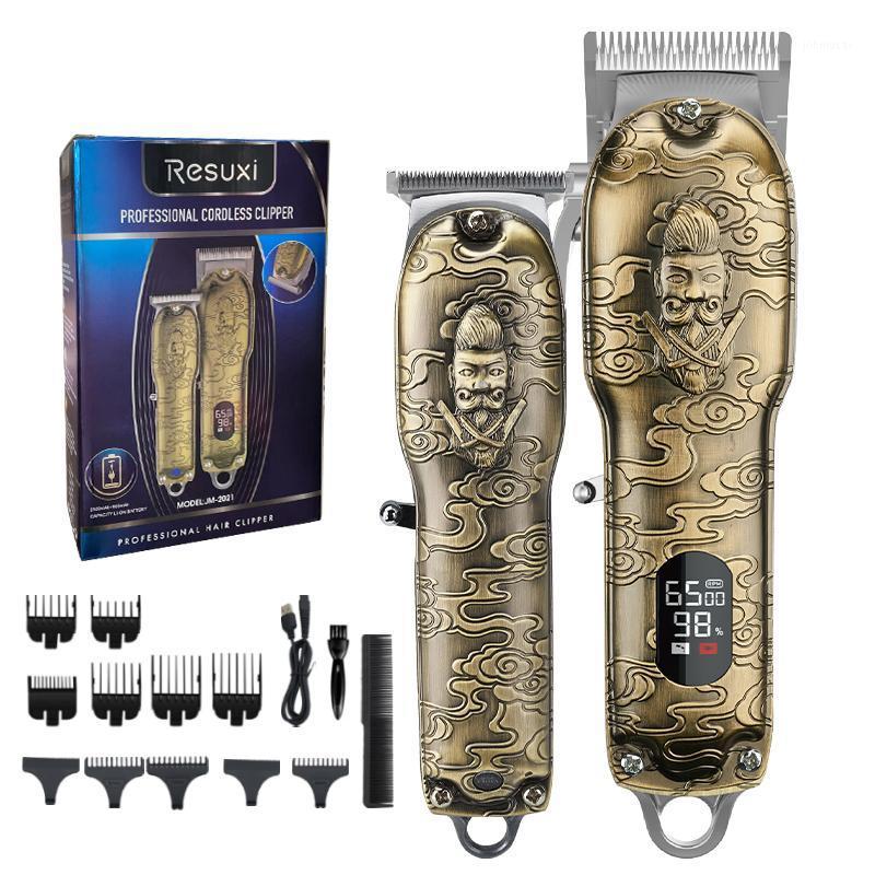 Rechargable Hair Trimmer With LCD Display All Metal Clipper Set Professional For Men Cutting Machine1-image-711926939