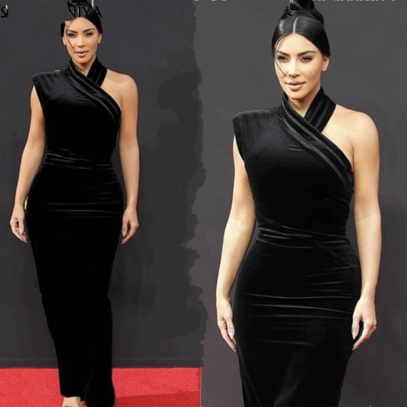 

New Elegant One Shoulder Black Veet Long Celebrity Evening Es 2021 Vestido De Festa Longo Caftan Prom Pageant Gowns Ju55