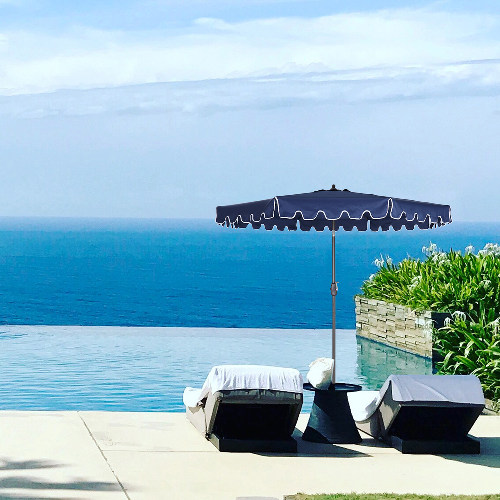 

Outdoor Patio Umbrella 9-Feet Flap Market 8 Sturdy Ribs with Push Button Tilt and Crank navy blue Base is not Included gazebo canopy Steel