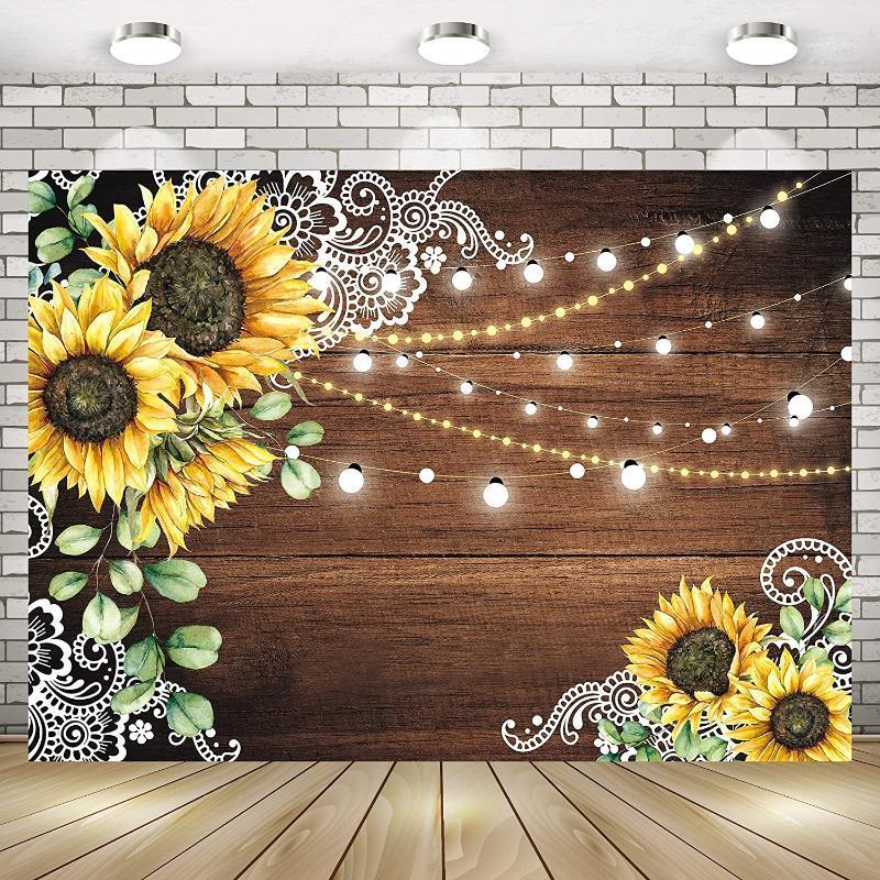 

Party Decoration Wood Grain Sunflower Background Flowers Brown Lamp Lace Birthday Bride Wedding Anniversary Baby Shower Pography Banner