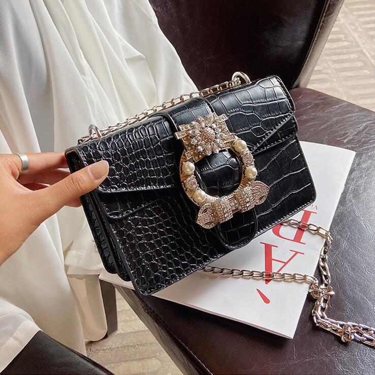 

Factory wholesale women leather shoulder bags foreign style Alligator chain bag retro embossed leathers handbags street trend solid color diamond handbag
