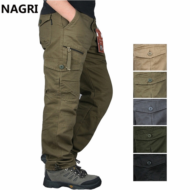 

Cargo Pants Men Outwear Multi Pocket Tactical Military Army Straight Slacks Pants Trousers Overalls Zipper Pocket Pants Men 210709, Black