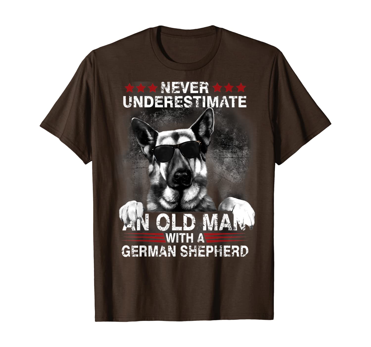 

never underestimate an old man - german shepherd dog tshirt, White;black