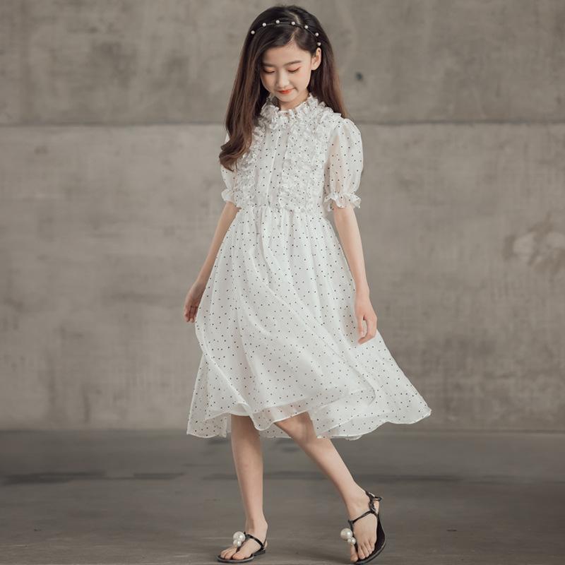 

Girl's Dresses Girls Summer Dress 2021 Fashion Kids Clothes Mesh Princess Dot Printing Chiffon Thin, Red;yellow