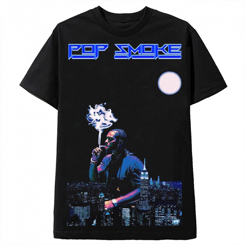

Pop Smoke Fashion Black Tee Hip Hop Streetwear Male T-Shirt Men Rapper Casual Round Neck Top Custom Men's T-Shirt L0223, White;black