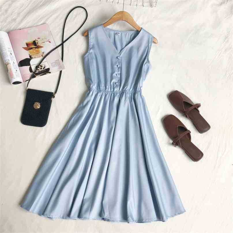 

Summer Dress Fashion Women Sleeveless V Neck A Line Vintage es Ladies Elegant Office Casual Robe Vestidos 210525