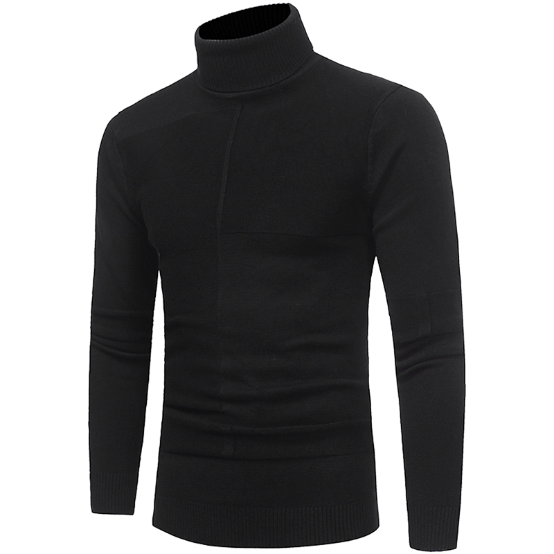 

2021 New Mens Sweater Pullover Slim Warm Solid High Lapel Jacquard Heing British Men's Clothing Male Turtleneck -3xl Gx3j, Black