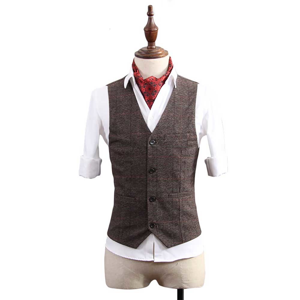 

2021 New British Gentleman Chess Suit Vest Male Fine Korean Recreation Wedding Casual Office Trend Clothes Ghgj, Khaki.