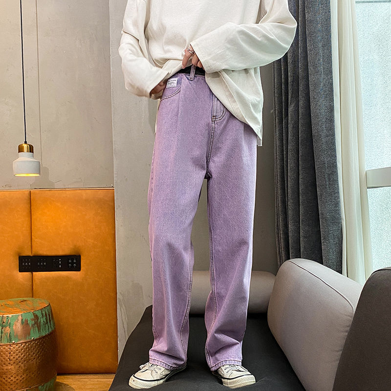 

2021 New Wide-leg Men's Fashion Casual Retro Purple Jeans Men Streetwear Wild Hip-hop Straight Denim Pants Mens S-2xl Wmbs