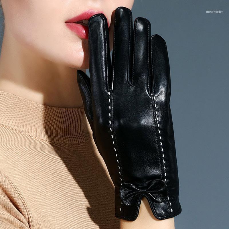 

Modis Touch Screen Leather Gloves Women Sheepskin Winter Thermal Red Full Finger Black Driving Hand Leather1