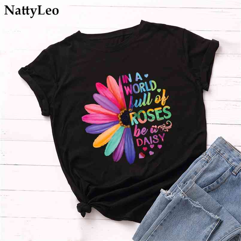 

Women TShirt Plus Size -5XL Daisies Print T-Shirt 100%Cotton Shirts O Neck Short Sleeve Tees Summer T Shirt 210708, F0002-qianhui