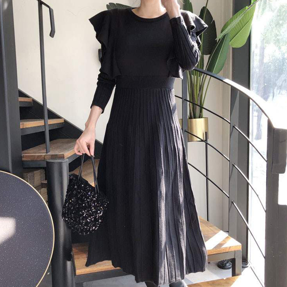 

2021 New Japanese Style Women's Autumn Fashion Designer Simple Thin Elegant Best Seller Pleated Crew Neck Long Sleeve 1ymr, Mint
