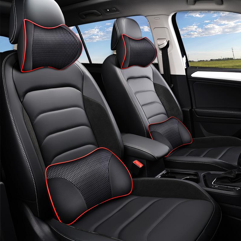 

Seat Cushions KKYSYELVA PU Car Headrest Lumbar Cushion Neck Support Memory Back Brace Pillow Supports Ergonomics Auto Accessories Waist