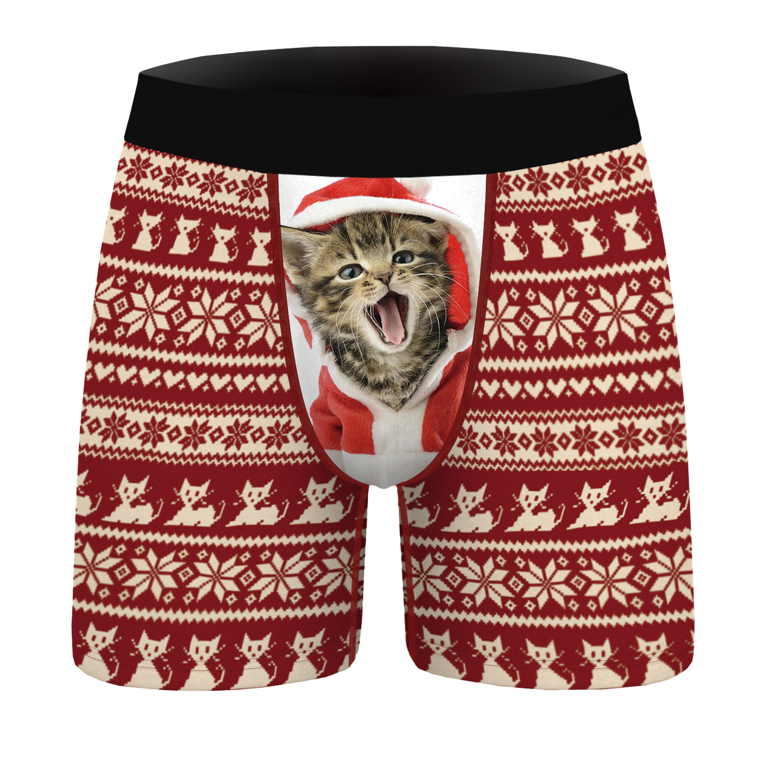 

Red Christmas Cat printed Men's funnny boxers underpants Christmas boy friend gift mid-rise graphic underwear #075