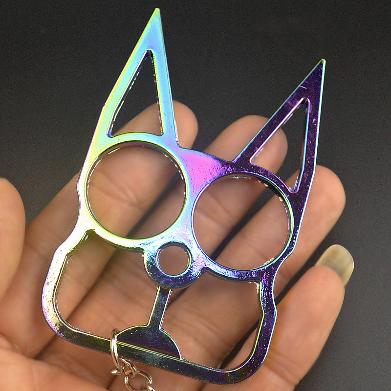 

New arrive Colorful Cute Cat Original Tool Key Chain Stripes Outdoor Self Defense keychain Alloy Bag Keychain Holder