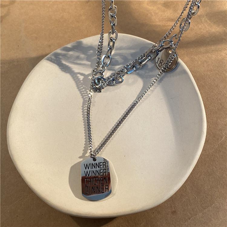

Chains Fashion Design Sweater Chain Necklace Multilayer Stainless Steel Square Medal Engrave Cuban Hip Hop Necklaces