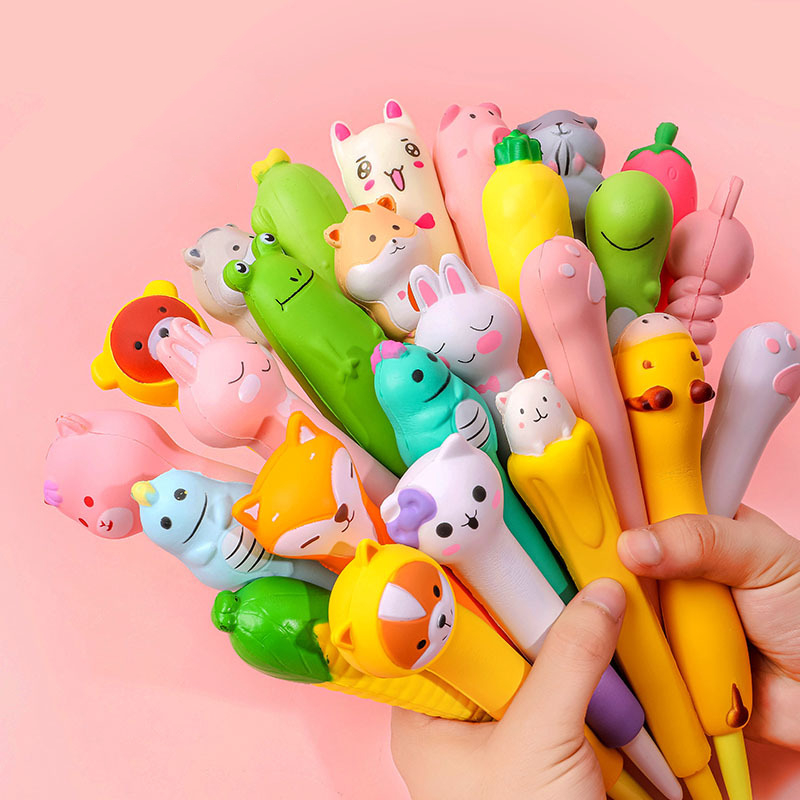 

New Style Decompression Pen Kawaii Cartoon Soft Rebound Ballpoint Pens Sweet Pretty Lovely Cartoon Pen for Kids Stationery Gift, As pictures