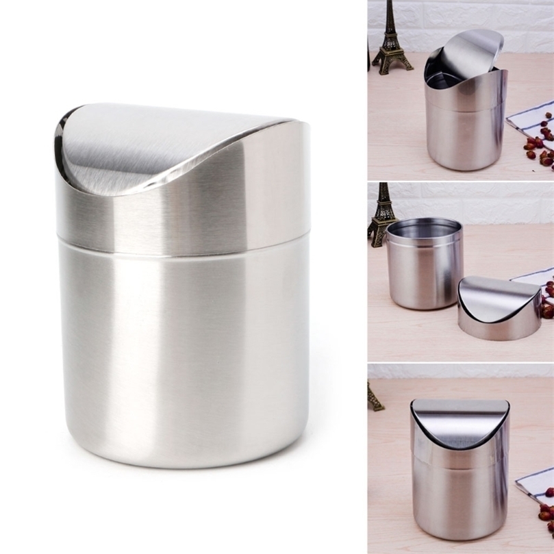 

Stainless Steel Desk Trash Bin Countertop Waste Can With Swing Lid 1.5 L 211102