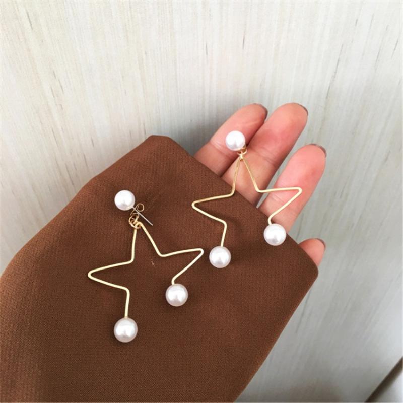 

Dangle & Chandelier Han Edition Women Fashion Star Pearl Earrings, Contracted Temperament Exaggerated Line Small Sweet Wind Earrings, Silver