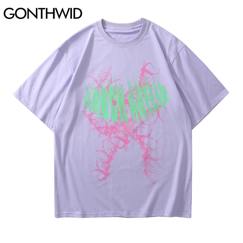 

Hip Hop Tshirts Streetwear Creative Graffiti Casual Cotton Loose Tees Shirts Men Fashion Harajuku Punk Rock Gothic Tops 210602, Black