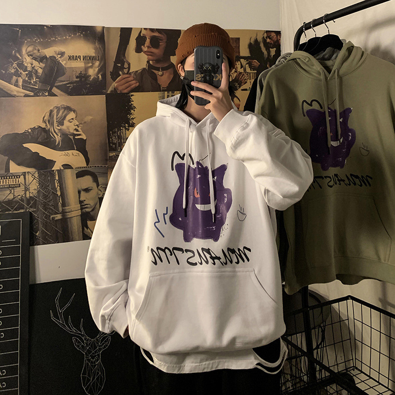 

2021 New Hoodie Men Harajuku Japanese Style Streetwear Gengar Pattern Sweatshirt Autumn Pollover Man Women Oversize Casual Hoodies Jk3c, Light grey