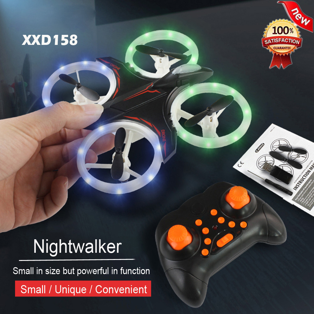 

XXD158 Cool Light Drone Helicopter Toy Quadcopter Drone Headless 6Axis One Key Return 360 degree Flip LED rc Toys, Multicolor