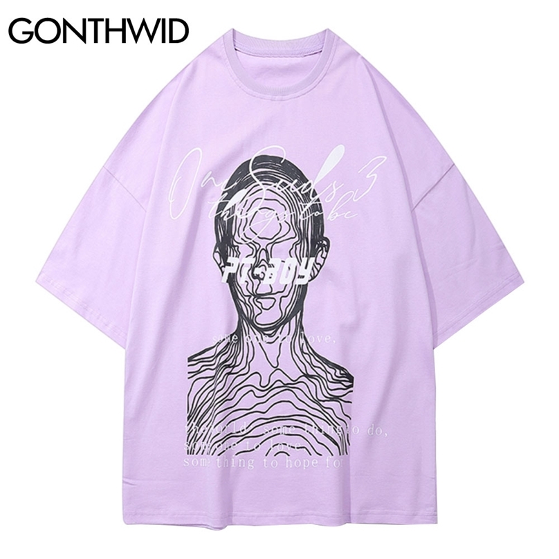 

Tshirts Men Summer Harajuku Hip Hop Painting Human Print Short Sleeve Tees Cotton Streetwear Casual Loose T-Shirts Tops 210602, Black