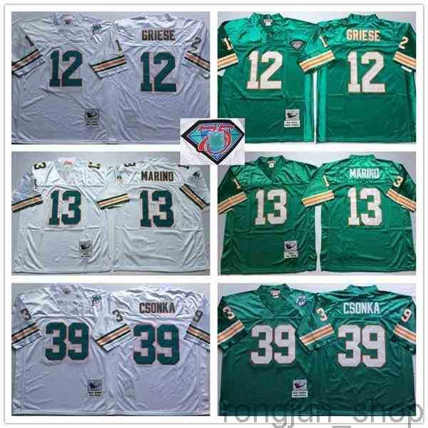 

NCAA Vintage Retro 75th #13 Dan Marino Jersey 12 Bob Griese 39 Larry Csonka Teal Green White Stitched Mens Football Jerseys Shirts, As picture