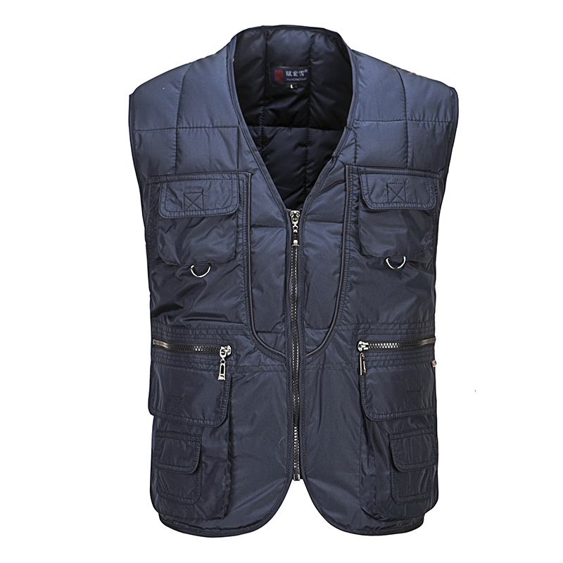 

2021 Winter Cotton Padded Thick Vest for Men with Many Pockets New Parka Casual Warm Hot Snow Tool Travel Waistcoat Sleeveless Jacket X2kk, Blue