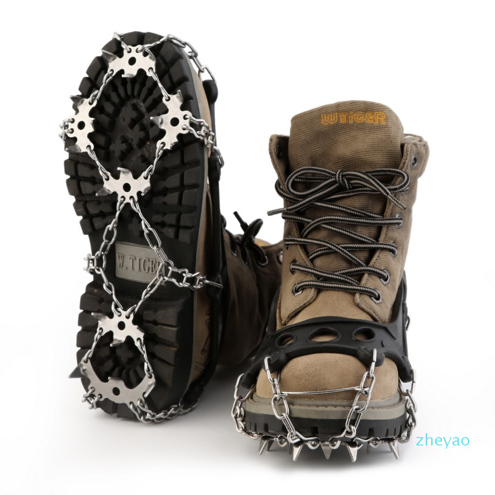 

TPR Hiking Traction Cleats/Crampons For Snow And Ice 18-tooth Stainless Steel Shoes Chain Cleat Crampons wholesale, Black