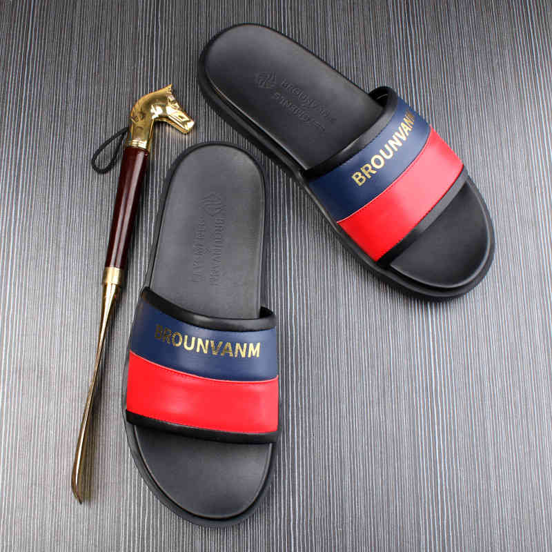 

Slippers Leather slippers men's summer trend Korean fashion versatile wear sandals soft bottom outdoor flip flops B2NU, 1# shoe box