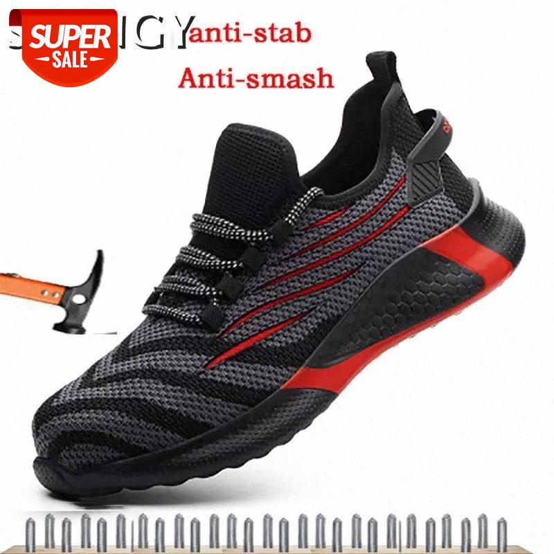 

Mens Safety Shoes Steel Toe Anti Smashing Anti Puncture Mens Work Shoes Outdoor New Fashion Mesh Breathable Striped Soft Male #yx3g