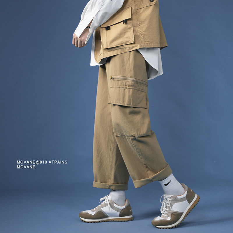 

2021 New Men's Loose Zipper Decorate Cargo Casual Overalls Streetwear Haren Pants Baggy Solid Color Trousers Plus Size M-2xl Wonb, Gray