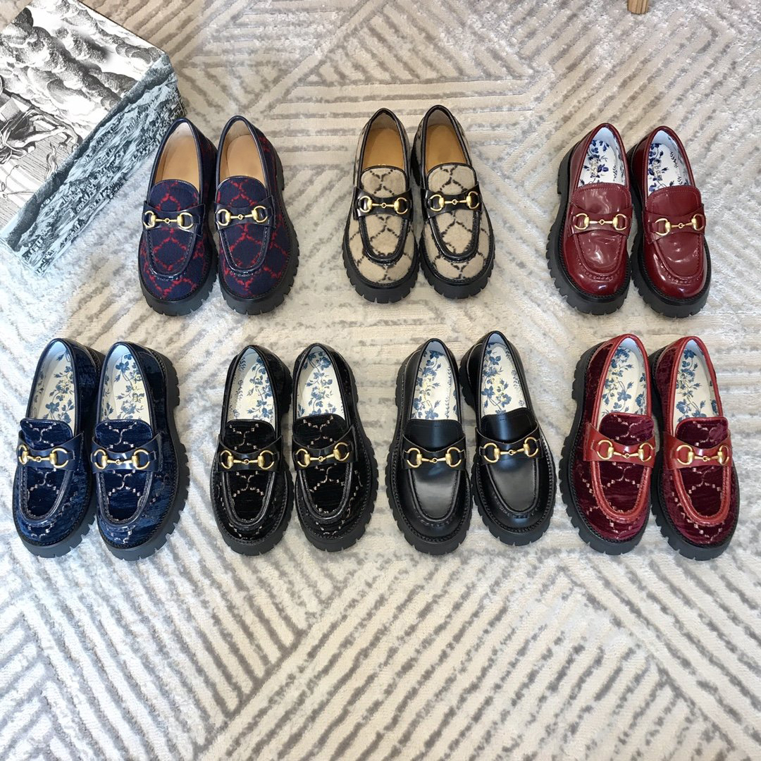 

Top designer Women horsebit buckle platform casual shoes Fashion ladies leather print loafers Luxury brand woman thick bottom outdoor shoe with box size 34-40