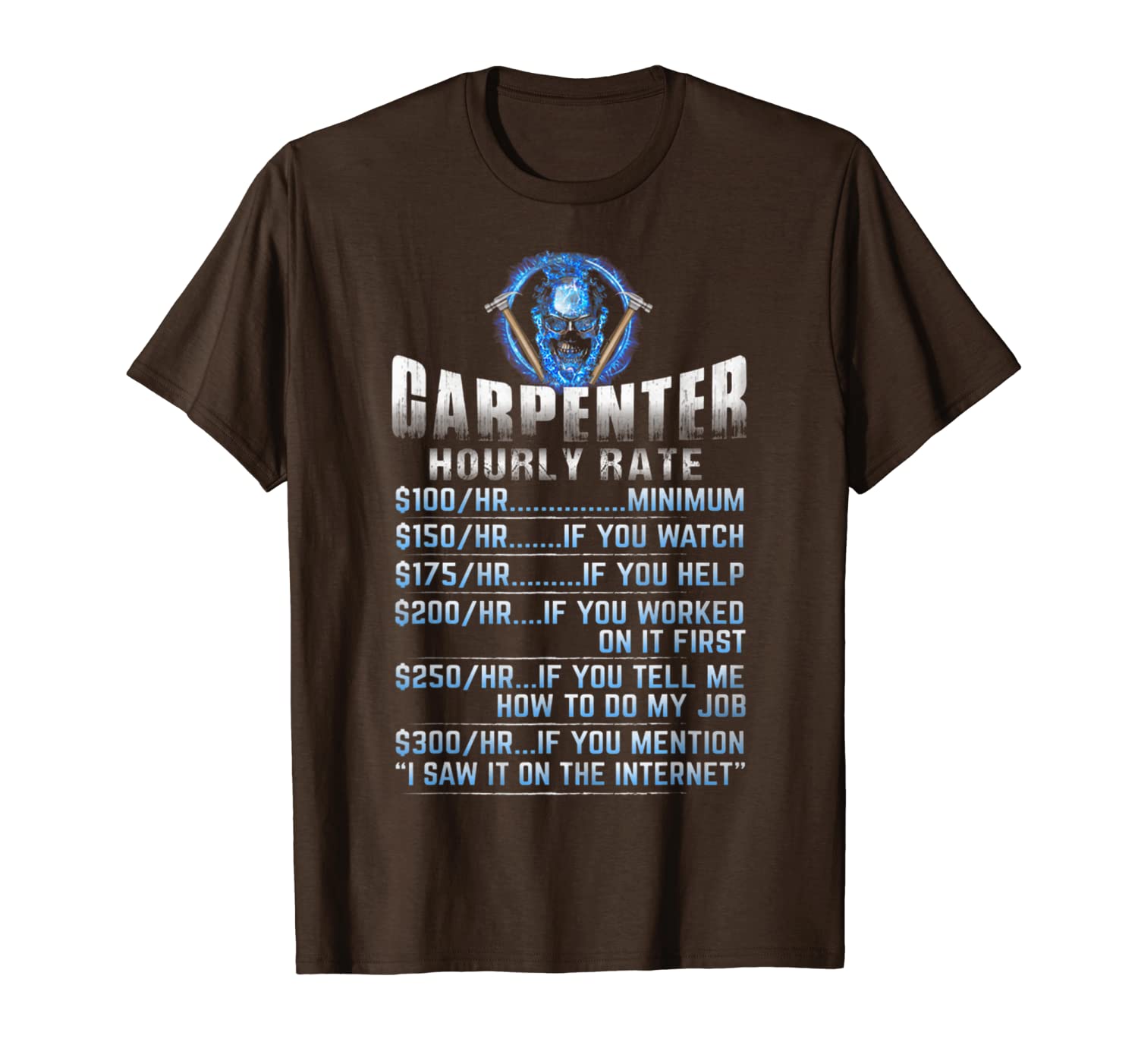 

carpenter hourly rate t-shirt, White;black