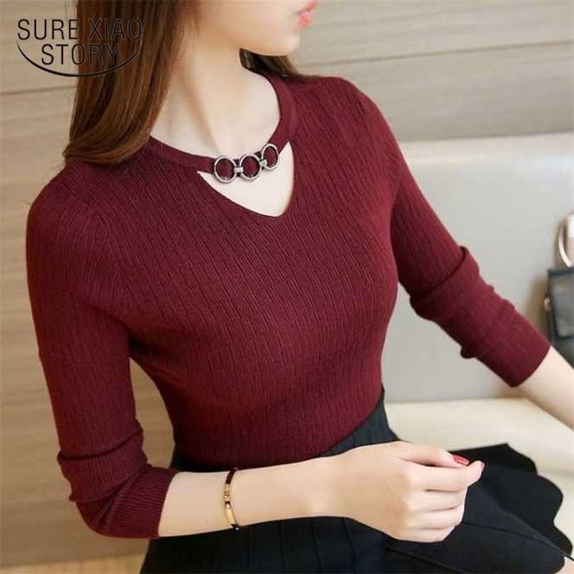 

Solid Women Sweaters Autumn and Winter Long Sleeve Knitted Sweater Thin Korean Pullover Slim Office Lady Clothes 10609 211018, Apricot
