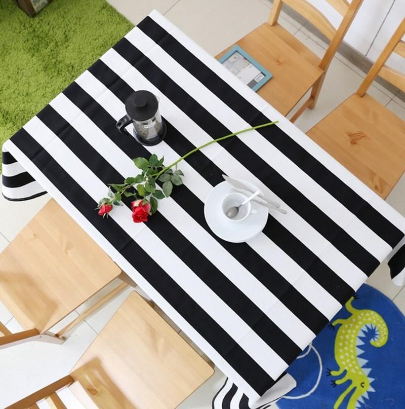 

Black and white large stripe canvas tablecloth simple modern tablecloth rectangular thickening wear-resistant table cloth, As pic