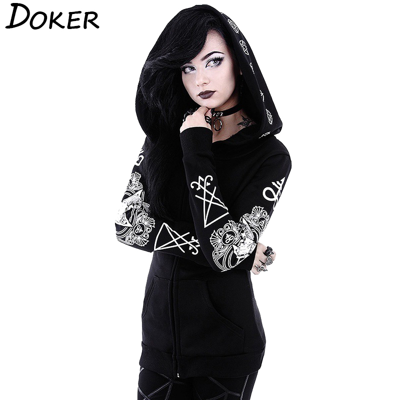 

2021 New 5xl Gothic Print Hoodies Sweatshirts Women Long Sleeve Black Jacket Coat Autumn Winter Female Casual Hooded Tops D7mr